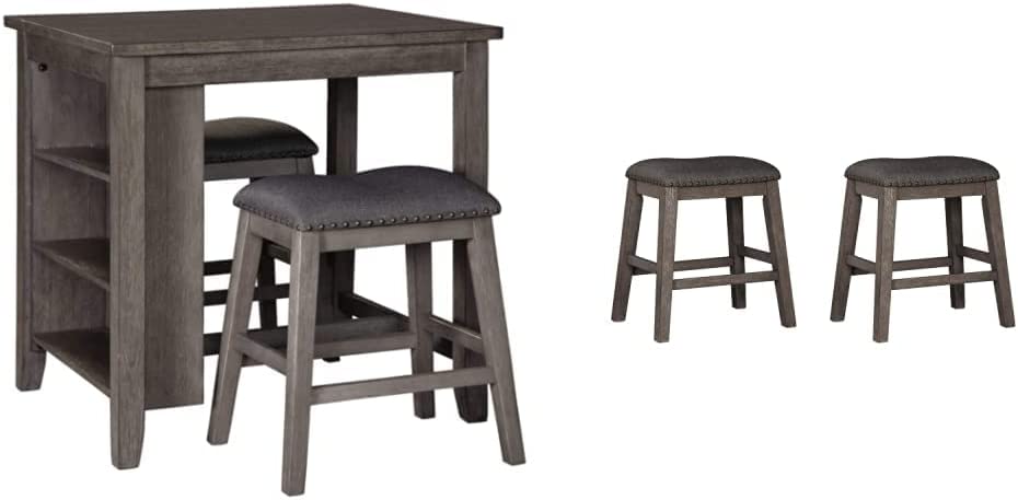 Signature Design by Ashley Skempton 3 Piece Counter Height Dining Set, Includes Table and 2 Barstools, Whitewash