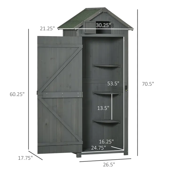 【Storage Shed】30 x 21 x 71 Garden Storage shed, yard tools warehouse 3 storey shelf grey