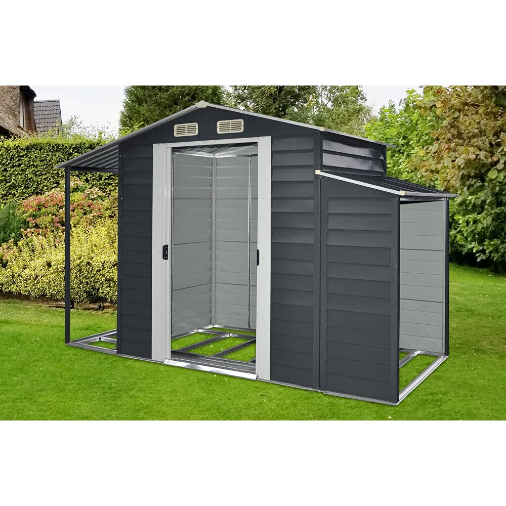 【Storage Shed】3-in-1 Multi-Use Storage Shed | Separate Firewood Storage | Open Extension | Galvanized Steel